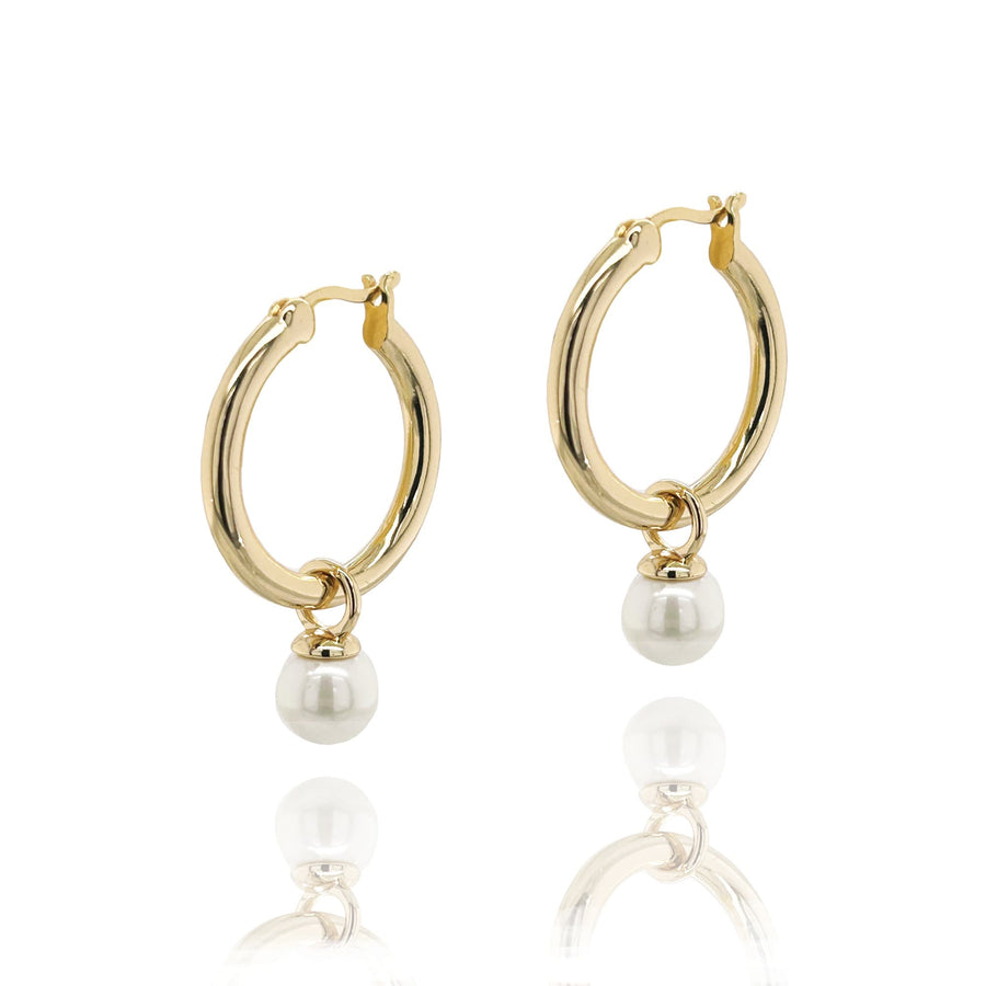 Gold Crystal Hoop Pearl Drop Earrings