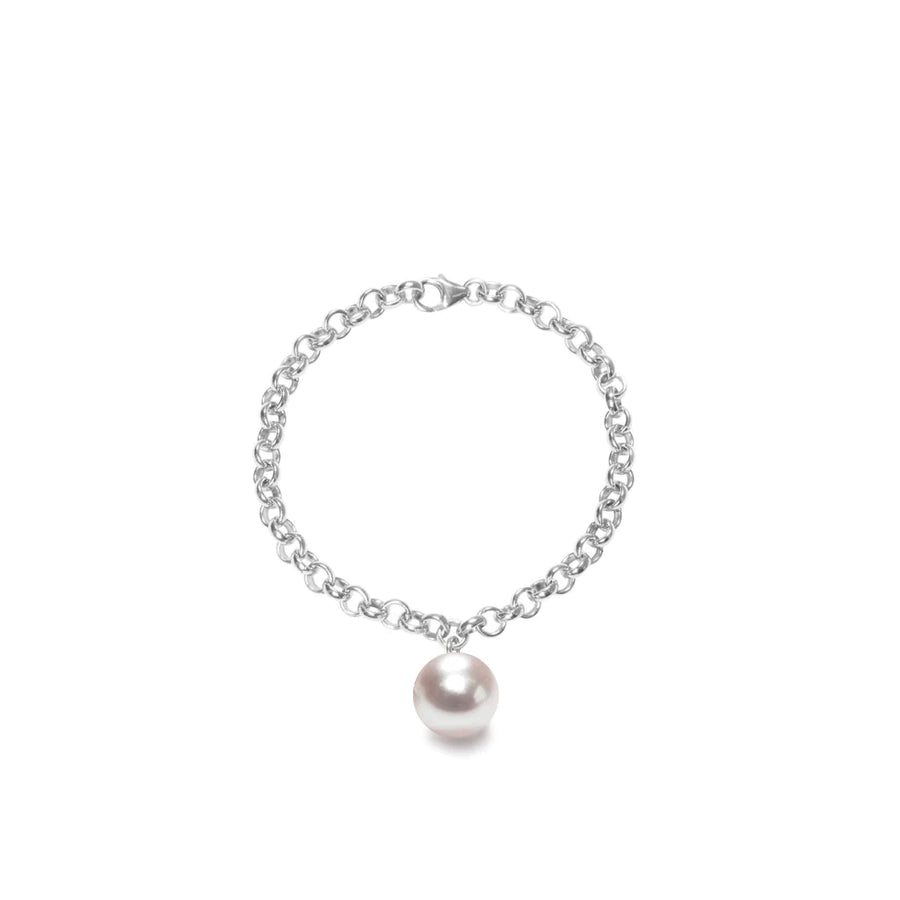 Large Sterling Silver chain bracelet with freshwater pearl charm - The Bold One Co