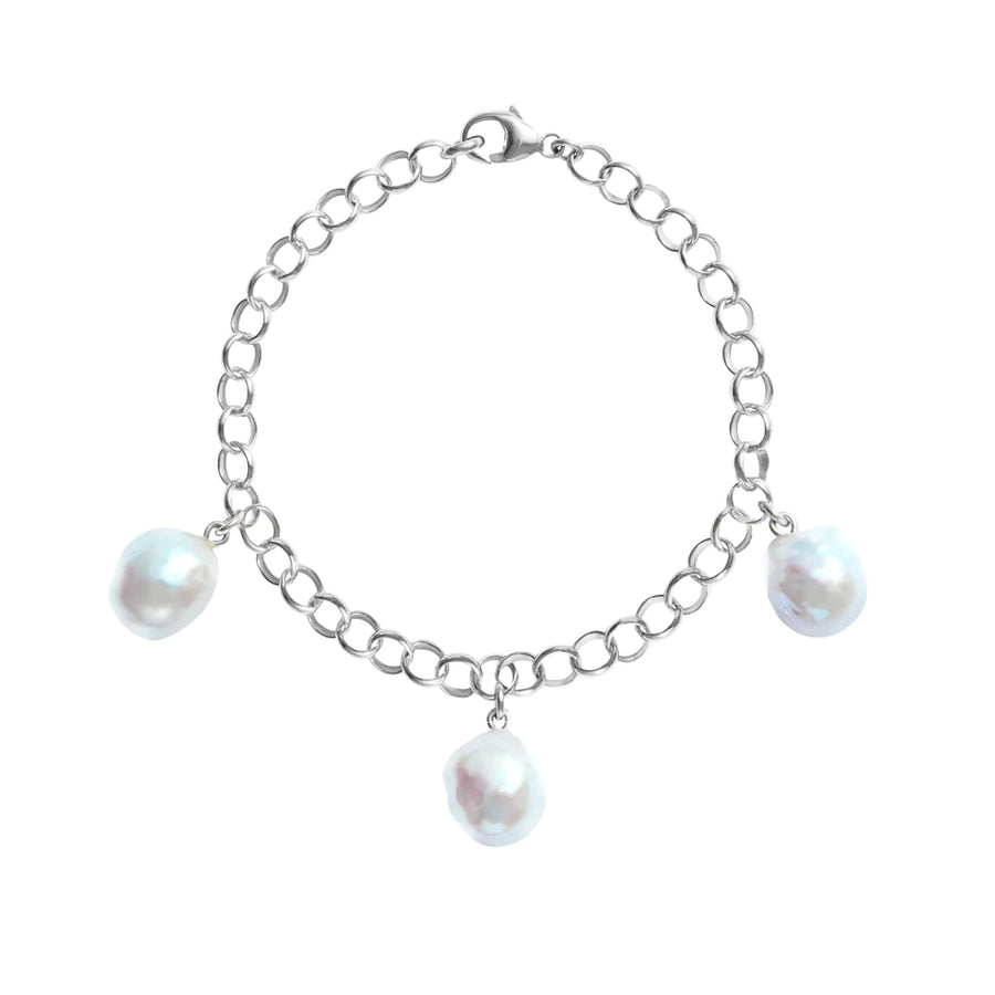 Link Sterling Silver bracelet with 3 baroque freshwater pearls - The Bold One Co
