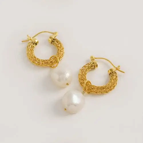 Weave Mini Hoops With Baroque Pearl