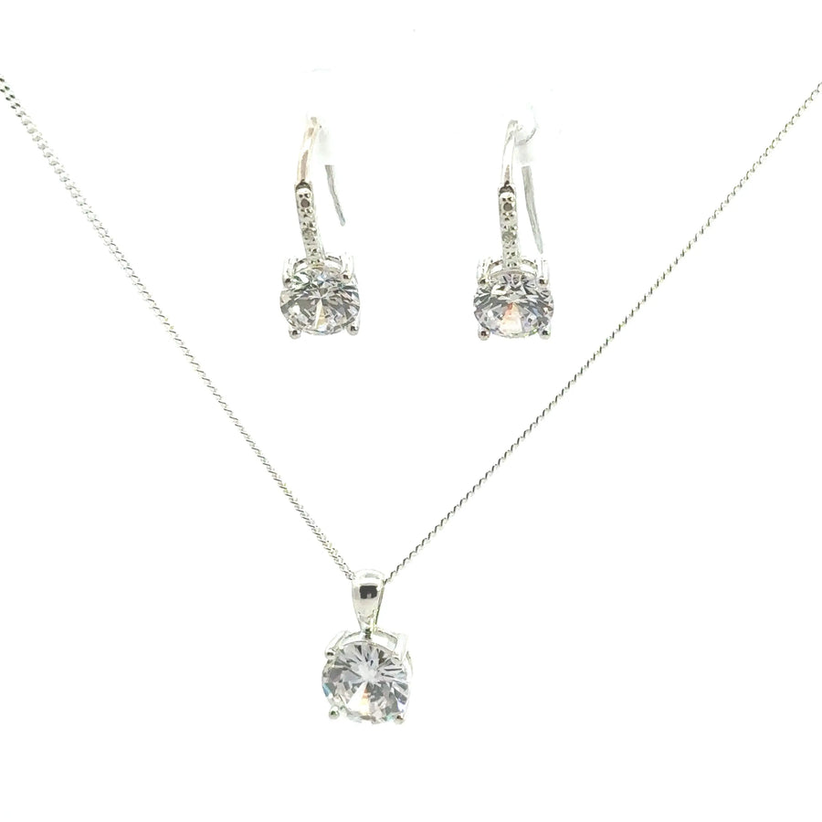 Sterling Silver Cubic Zirconia pendant and drop earrings
