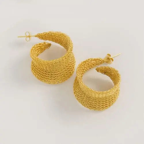 Gold Weave Curled Hoops