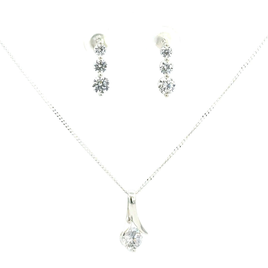Sterling Silver Cubic Zirconia drop earrings and necklace - The Bold One Co